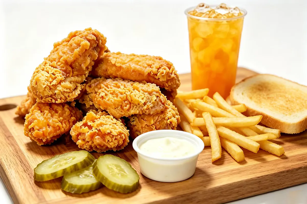 Crispy fried wing combo fries toast ranch pickles iced peach tea at Golden Crispy Chicken, a Fried Chicken Restaurant in Orlando