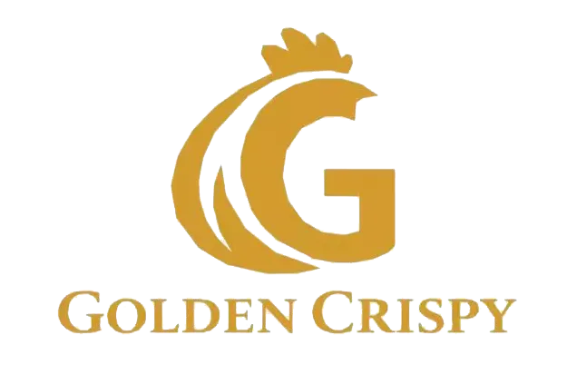 Golden rooster G monogram logo warm gold text Golden Crispy at Golden Crispy Chicken, a Fried Chicken Restaurant in Orlando